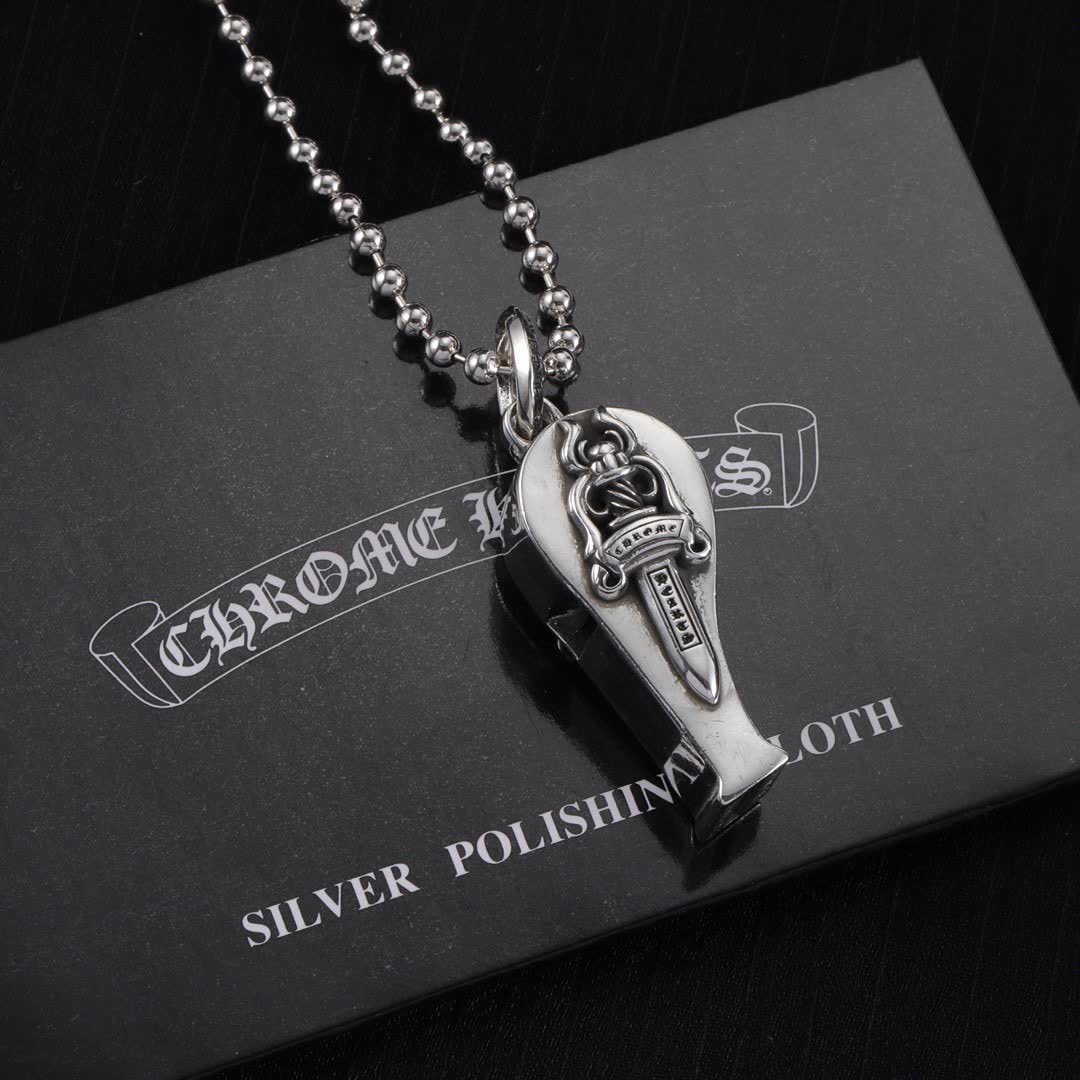 Chrome Hearts One Hearts Silver Sword Pendant with Chain